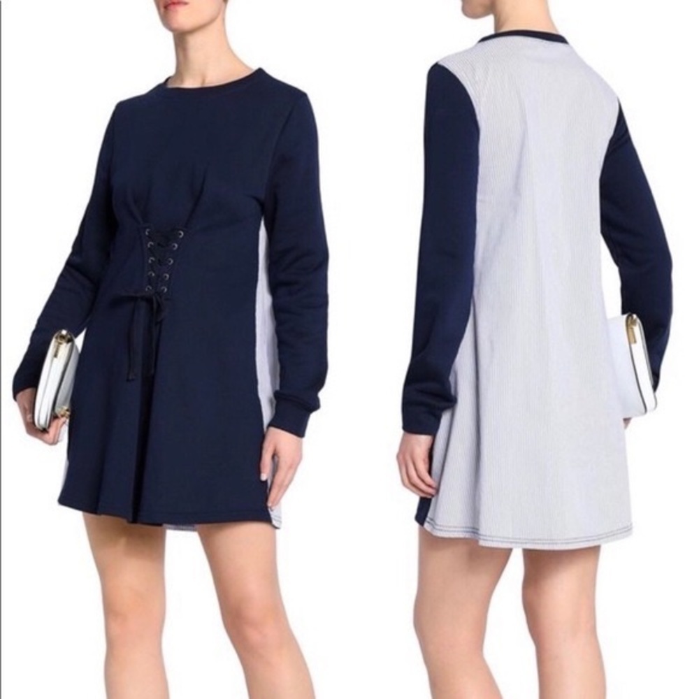 Walter Baker Anne Corset Sweatshirt Dress Navy Blue Contrast Back NWT
